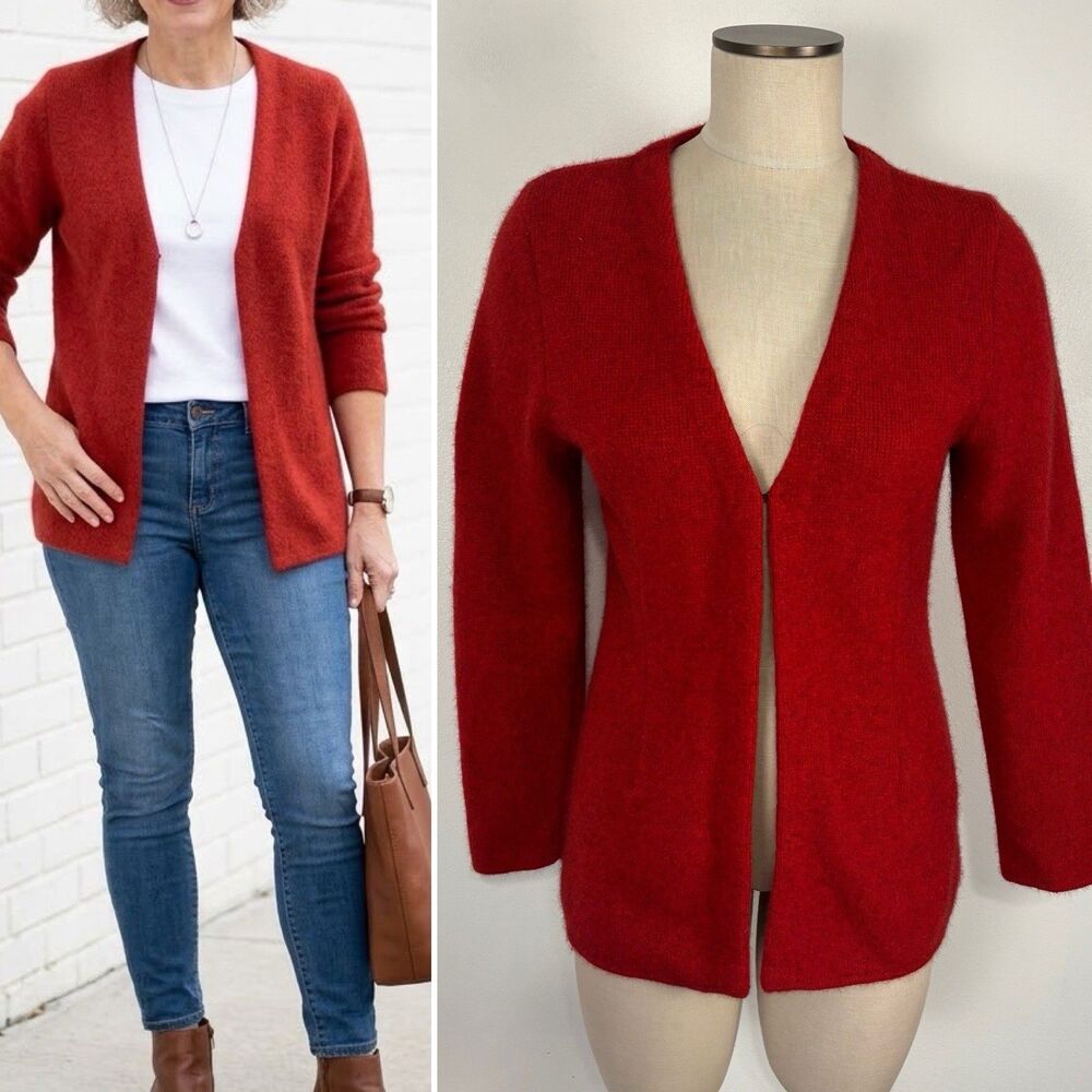 McDonald New Zealand Possum Fur Merino Wool Silk Cardigan Sweater Red Womens S